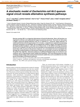 A Stochastic Model of Escherichia Coli AI-2 Quorum Signal Circuit Reveals Alternative Synthesis Pathways