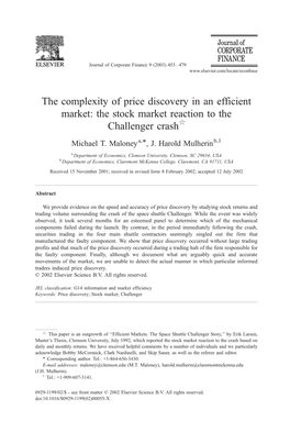 The Stock Market Reaction to the Challenger Crash$