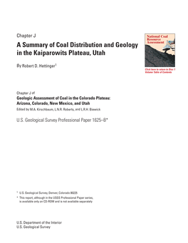 A Summary of Coal Distribution and Geology in the Kaiparowits Plateau, Utah by Robert D