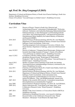 Curriculum Vitae Since 1.2014 Director of Project “Garnet in South Asia