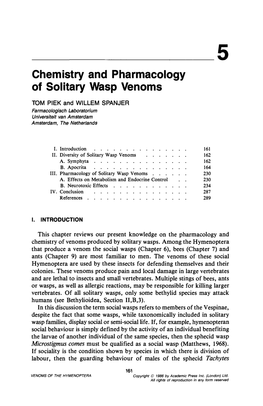 Chemistry and Pharmacology of Solitary Wasp Venoms