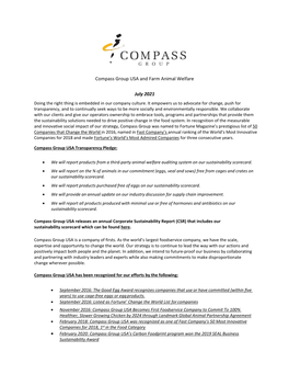 Compass Group USA and Farm Animal Welfare July 2021