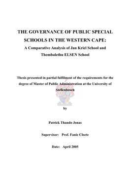 The Governance of Public Special Schools in the Western Cape