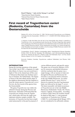 First Record of Trogontherium Cuvieri (Rodentia, Castoridae) from the Oosterschelde