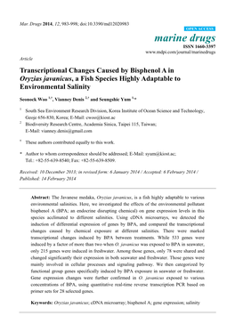 Oryzias Javanicus, a Fish Species Highly Adaptable to Environmental Salinity