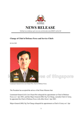 Change of Chief of Defence Force and Service Chiefs