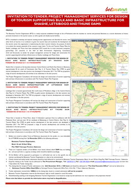 Invitation to Tender: Project Management Services for Design of Tourism Supporting Bulk and Basic Infrastructure for Shashe, Letsibogo and Thune Dams