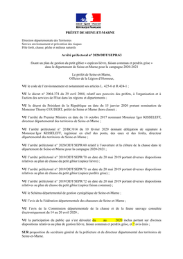 PRÉFET DE SEINE-ET-MARNE Arrêté Préfectoral N° 2020/DDT/SEPR/63