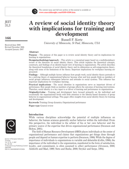 A Review of Social Identity Theory with Implications for Training and Development 166 Russell F