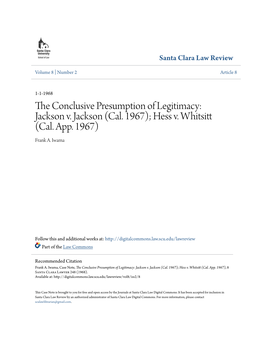 The Conclusive Presumption of Legitimacy: Jackson V