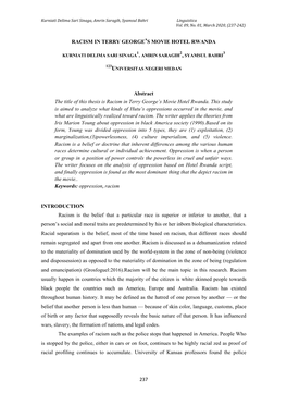 237 RACISM in TERRY GEORGE's MOVIE HOTEL RWANDA Abstract the Title of This Thesis Is Racism in Terry George's Movie Hotel Rw