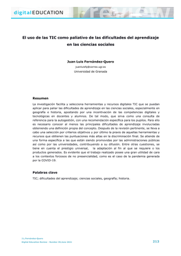 El Uso De Las TIC Como Paliativo De Las Dificultades Del Aprendizaje En Las Ciencias Sociales