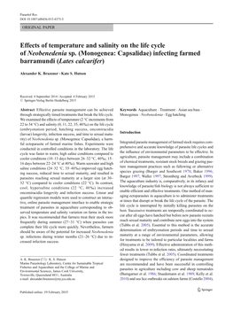 Monogenea: Capsalidae) Infecting Farmed Barramundi (Lates Calcarifer)