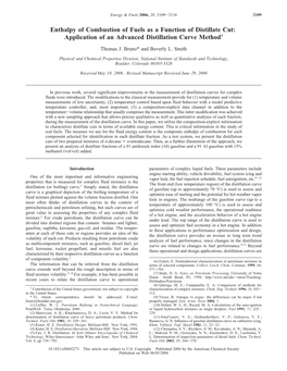 Enthalpy of Combustion of Fuels As a Function of Distillate Cut: Application of an Advanced Distillation Curve Method†