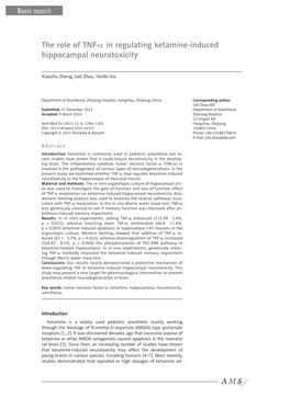 The Role of TNF-Α in Regulating Ketamine-Induced Hippocampal Neurotoxicity