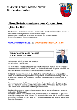 Aktuelle Informationen Zum Coronavirus (15.04.2020)