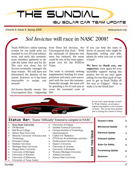 Sol Invictus Will Race in NASC 2008!