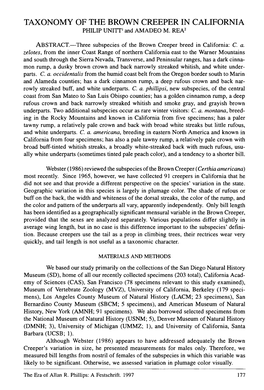 Taxonomy of the Brown Creeper in California. In: Dickerman, R.W