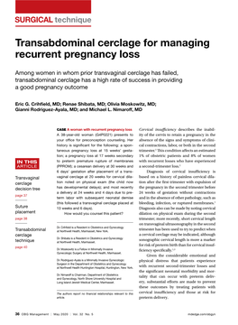 Transabdominal Cerclage for Managing Recurrent Pregnancy Loss