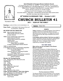 CHURCH BULLETIN 41 Founded in 1928 2011 - YEAR of the FAMILY