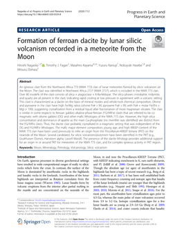 Formation of Ferroan Dacite by Lunar Silicic Volcanism Recorded in a Meteorite from the Moon Hiroshi Nagaoka1,2* , Timothy J