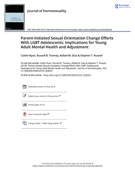 Parent-Initiated Sexual Orientation Change Efforts with LGBT Adolescents: Implications for Young Adult Mental Health and Adjustment