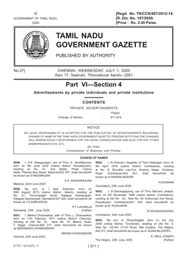 Tamil Nadu Government Gazette Published by Authority