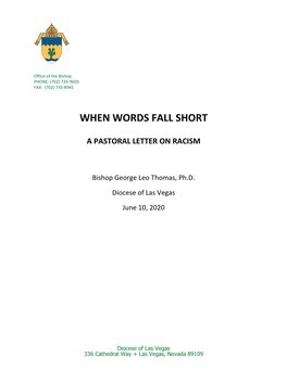 When Words Fall Short: a Pastoral Letter on Racism