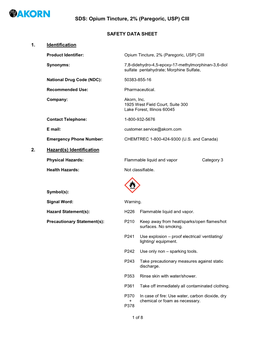 SDS: Opium Tincture, 2% (Paregoric, USP) CIII