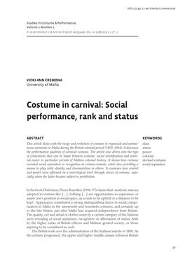 Costume in Carnival: Social Performance, Rank and Status