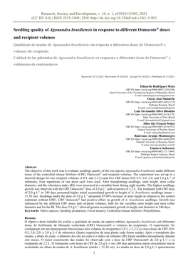 Seedling Quality of Agonandra Brasiliensis in Response to Different