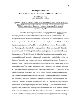 The Empire Strikes Out: Imperial Russia, “National” Identity, and Theories of Empire1 Ronald Grigor Suny the University of Chicago