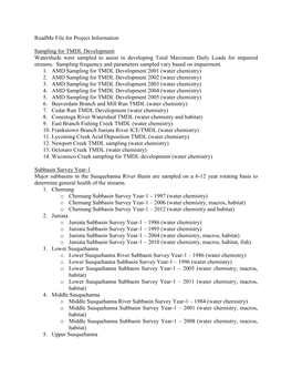 Readme File for Project Information Sampling for TMDL Development