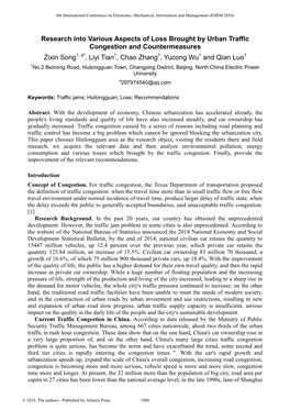 Research Into Various Aspects of Loss Brought by Urban Traffic