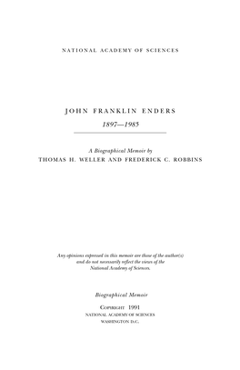 JOHN FRANKLIN ENDERS February 10, 1891-September 8, 1985