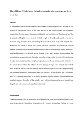 Exploring the England Vs. Scotland Rivalry from the Perspective of Soccer Fans