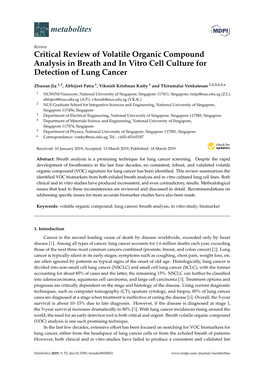 Critical Review of Volatile Organic Compound Analysis in Breath and in Vitro Cell Culture for Detection of Lung Cancer