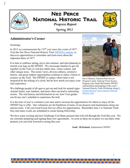 Nez Perce National Historic Trail Progress Report Spring 2012