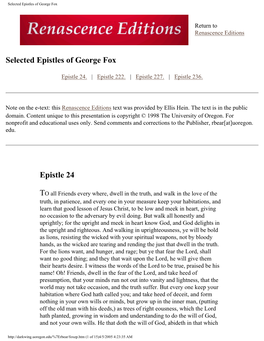 Selected Epistles of George Fox