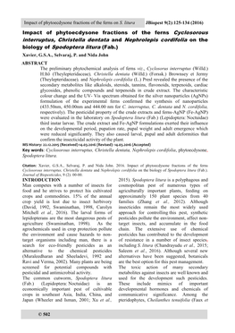 Interruptus, Christella Dentata and Nephrolepis Cordifolia on the Biology of Spodoptera Litura (Fab.)