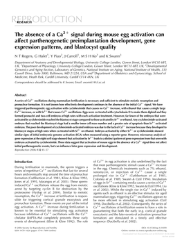 The Absence of a Ca2+ Signal During Mouse Egg Activation Can Affect