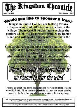 Kingsdon Parish Council Are Looking for Any Villagers Who Would Like to Sponsor a Tree in the Village