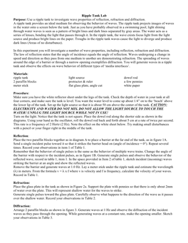 Ripple Tank Lab Purpose: Use a Ripple Tank to Investigate Wave Properties of Reflection, Refraction and Diffraction
