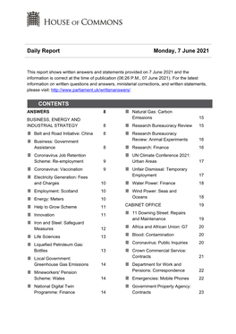 Daily Report Monday, 7 June 2021 CONTENTS