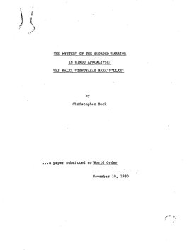 THE MYSTERY of the SWORDED WARRIOR in HINDU APOCALYPSE: WAS KALK! VISNUYASAS Bahl('U'l~?