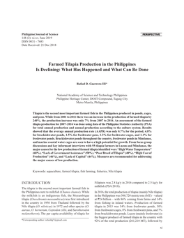 Farmed Tilapia Production in the Philippines Is Declining: What Has Happened and What Can Be Done