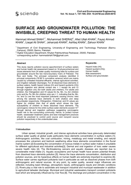 Surface and Groundwater Pollution: the Invisible, Creeping Threat to Human Health