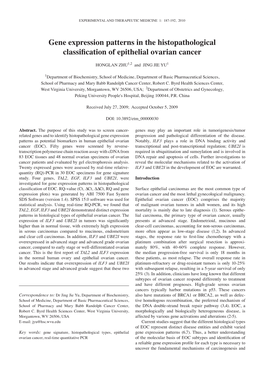 Gene Expression Patterns in the Histopathological Classification of Epithelial Ovarian Cancer