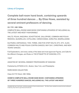 Complete Ball-Room Hand Book, Containing Upwards of Three Hundred Dances ... by Elias Howe, Assisted by Several Eminent Professors of Dancing