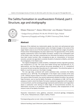 The Salittu Formation in Southwestern Finland, Part I: Structure, Age and Stratigraphy